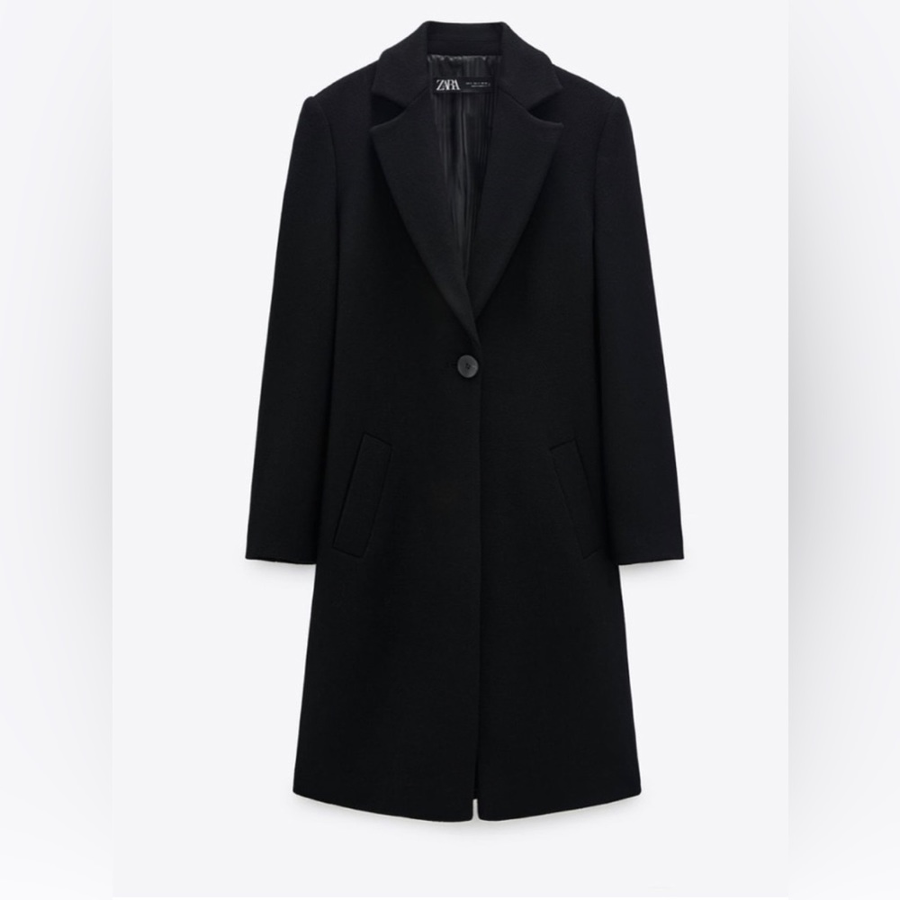 Zara Womens Minimalistic Masculine Wool Coat In Black - Size Small